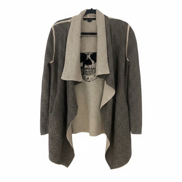 Skull Cashmere Sweaters - Skull Cashmere Open Front Cardigan Gray Black Off White Small